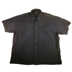 John Henry Mens XXL Short Sleeve Button Down Shirt Charcoal Grey Grid Check